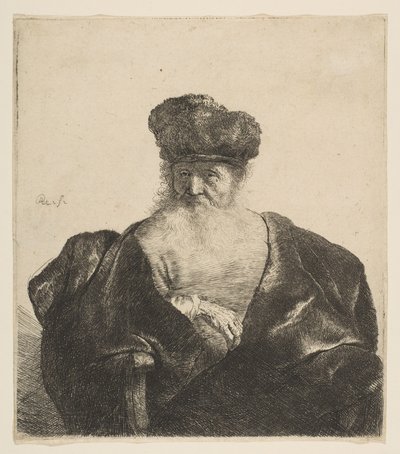 Oude man met baard, bontmuts en fluwelen mantel, ca. 1631 door Rembrandt van Rijn